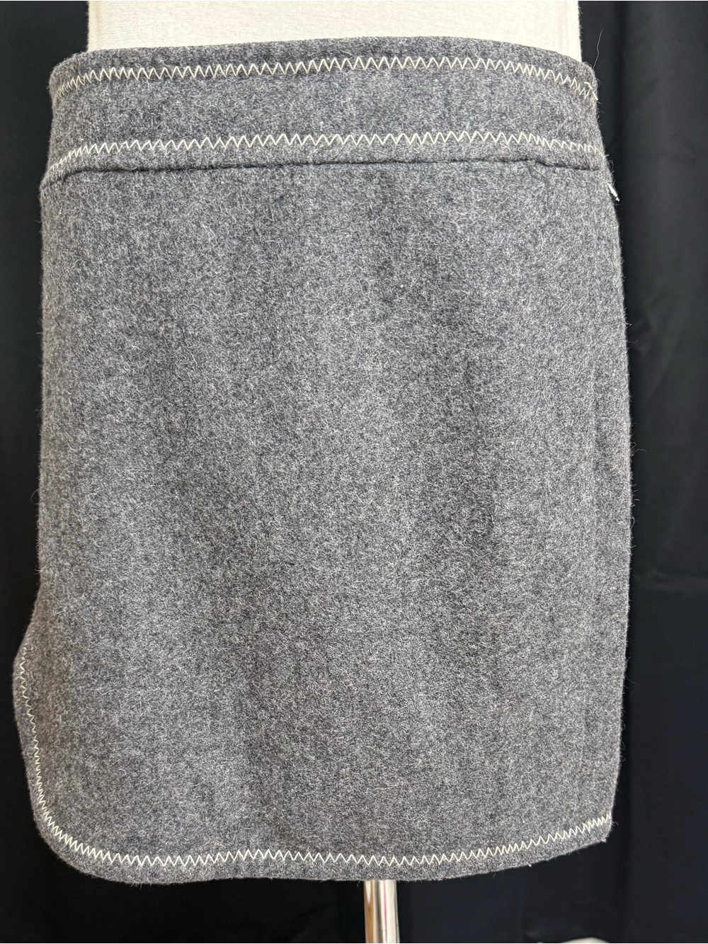 Gray Wool Pencil Skirt with Contrast Stitching